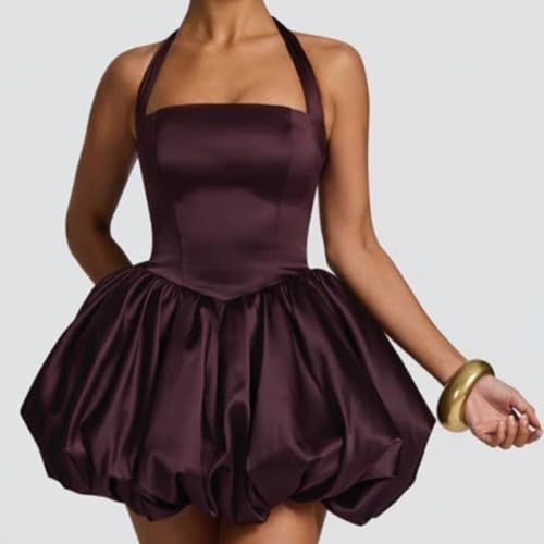 Image of Women's Y2K Sexy Halter Corset Mini Dress Backless Corset Bubble Ruched Waist Club Party Dresses