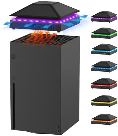 Cooling Fan for Xbox Series X, Wiilkac 3 Levels Adjustable Speed Cooler Fan System 1800/2000/2200 RPM, Low Noise Top Fan with RGB LED Light, Extra 2 USB Port & Touch Switch