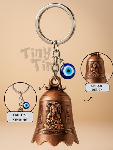 Image of Tiny Tim Guardian Bell with Evil Eye Charm - Protective Motorcycle & Car Accessory - Tibetan-Inspired Design - Wards Off Negative Energy - Ideal Gift for Bikers & Travelers