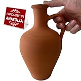 Handmade Clay Water Pitcher, Natural Unglazed Terracotta Water Carafe, Traditional Mud Jug, Self-Cooler Pottery Jar, Mini - 1.05 qts