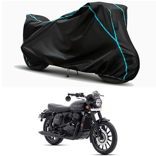 Image of Waterproof Bike Body Cover Compatible for | Jawa 42 2.1 STD | Taffeta Fabric, Sky Piping Design, Bottom Elastic Fit | Dustproof, Sun UV & Rain Protection for All Weather.