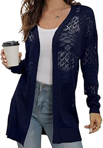 GRECERELLE – Cardigans d’été pour femmes UK, légers en dentelle avec découpe, tricot doux à manches longues ouvertes sur le devant, pour plage, couverture solaire unie pour dames, L