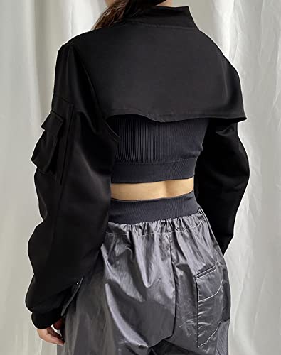 Lucrosun Women's Cutout Cropped Bomber Jacket Long Sleeve Shrug Tops Streetwear3