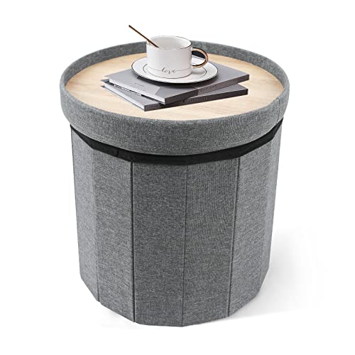 No More Tag Round Storage Ottoman Linen Fabric Small Storage Ottoman With Removable Lid, Ottoman With Storage For Living Room And Bedroom 2 Pcs, Dark Gray #TOP1