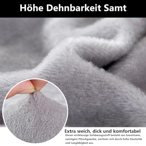 NAKIHOUSE Dicke Samt Sofa Überwürfe Sofabezug mit einem Kissenbezug, Superweicher Elastische Sofa Abdeckung in Silber-Grau Farbe für 1/2/3/4 Sitzer(L-förmiges Ecksofa erfordert Zwei)