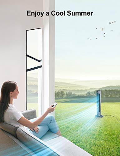 Tower Fan, Homech Whole Room Wind Curve Auto Oscillating Tower Fan with Remote, Quiet Cooling, 3 Modes, 3 Speeds, up to 12H Timer, LED Display with Auto Screen Off, Floor Bladeless Fan for Bedroom, Study or Office Use - Thumbnail 5
