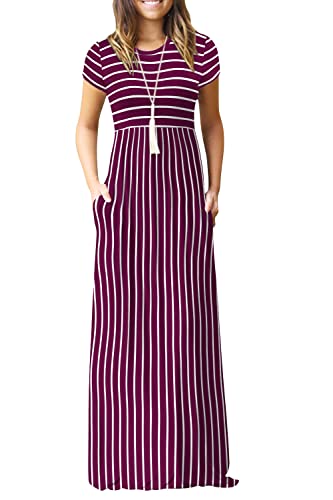 Image of EUOVMY Women's Short Sleeve Loose Plain Maxi Dresses Casual Vacation Long Dresses with Pockets