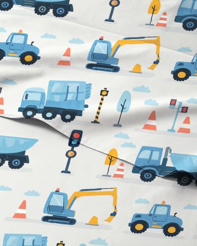 Image of Kids Full Size Truck Bed Sheets - 4 Piece Kids Truck Sheet Set - Builder Vehicle Bedding - Ultra-Soft, Cute & Cozy - Breathable & Machine Washable - Digger Bed Set for Boys, Girls, Teens & Toddlers