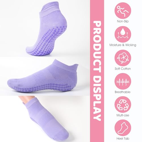 Image of AURUZA Grip Socks for Women Men Pilates Grip Socks Non Slip Yoga Sock with Grips for Barre Barefoot Hospital Grippy Sock