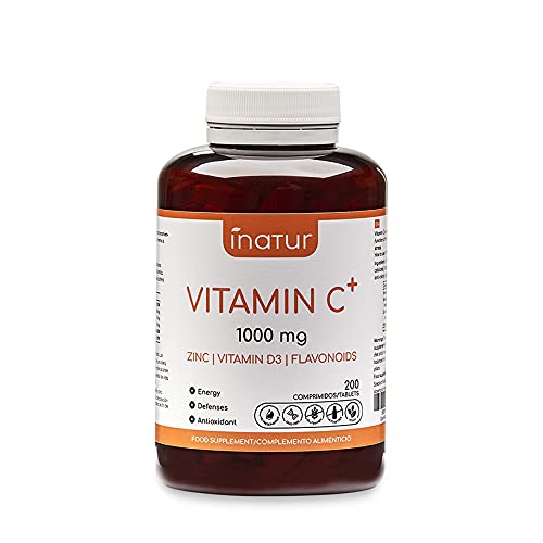Vitamina C 1000 mg 200 comprimidos | Inatur | Vitamina D3, Zinc y Flavonoides | Dosis 7 meses | Sistema Inmune Defensas Energía y Antioxidante | Vegana Sin Aditivos Sin Lactosa Sin Gluten Cover