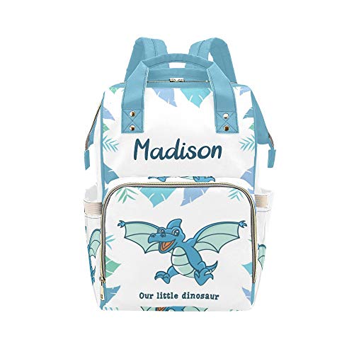 Our Little Dinosaur Personalized Diaper Bag Backpack Tote with Name,Custom Travel Nappy Mommy Bag Backpack