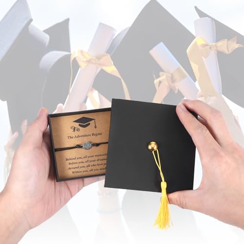 2025 Compass Bracelet Graduation Bracelet Gifts, Compass Graduation Gifts for Her/Him Adjustable Inspirational in Cap Box with Quote Cards 5th Grade for High School/College Grads Master Degree PhD2