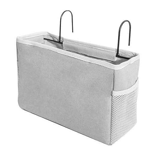 Ebeta Bolsa de Cama con Gancho de Alambre Cama Colgante Cama Alta Bolsa de Almacenamiento Organizador de Cama para Libro, Revista, Auriculares (Gris)