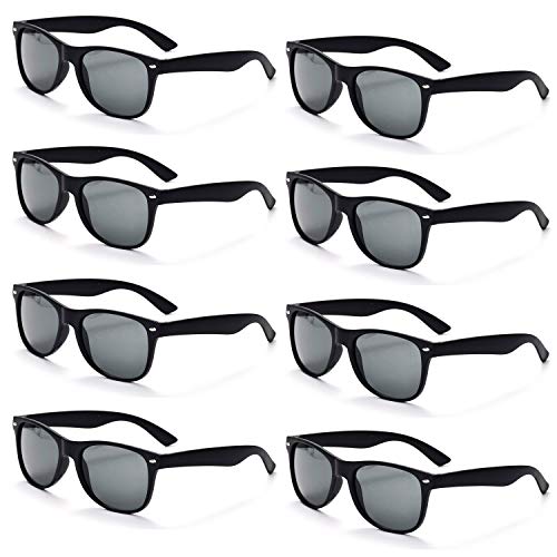 8 Packs Wholesale Neon Colors 80's Retro Sunglasses Bulk for Adult Party Supplies, 8 Pack Black, Large