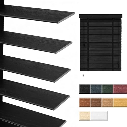 Genérico Persianas Venecianas de Madera 50 mm Láminas Horizontales Oscurecedoras Personalizables Tamaños 45cm 60cm 80cm 100cm 120cm 150cm Estores De Parasol para Cocina/Oficina/baño(Black)