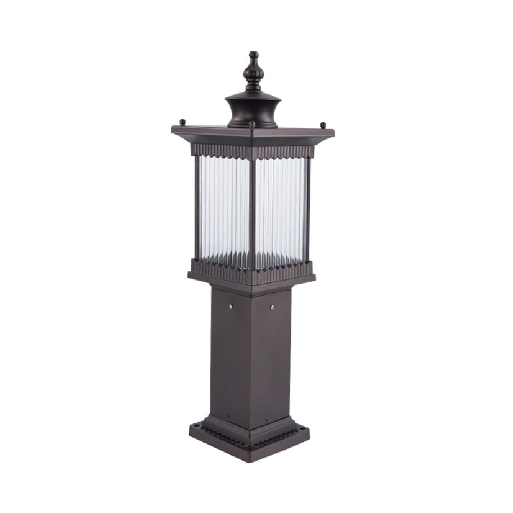GTHTUHFD Modern Outdoor Pillar Lamp, Brown Post Lighting, Striped Glass Street Light For Garden Patio Driveway Pathway,H:23.6inch/60cm