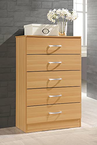 Hodedah Import 5 Drawer Chest, With Metal Gliding Rails, Beech, 47.8X31.5 Inches #TOP1