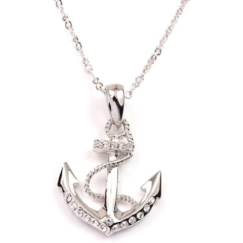 FC Jory Rhinestones White Gold Plated Anchor Pendant Charm Necklace Cover
