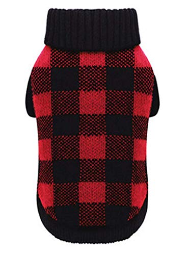Red Dog Sweater British Plaid Knitted Xmas Holiday Festive Turtleneck Pet Sweater for Large Dogs, X-Large (XL) 20