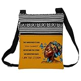 LiuenMgg African American Messenger Bag Small Ethnic Pattern Adjustable Strap Crossbody Zipper Pouch Inspiring Present Phone Organizer Wallet I Am The Storm Shoulder Handbag for Black Women