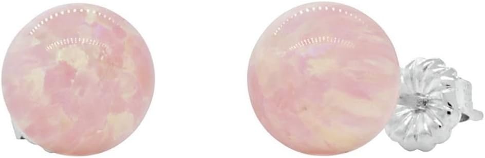 Trustmark 925 Sterling Silver 8mm Pink Angel Skin Created Opal Ball Stud Post Earrings, Elana
