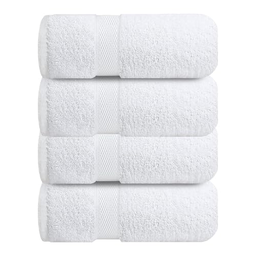 Image of Sulfar 100% Combed Cotton, Quick Drying Highly Absorbent Thick Bathroom Towels, Luxury Bath Towel Set (Pack of 4, 70 X 140 cm) - 600 GSM (White)