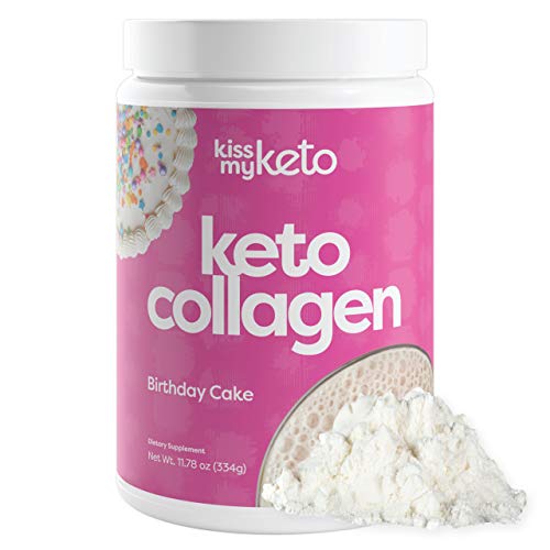 Kiss My Keto Protein Powder (Birthday Cake) - 5.1g MCT Oil / Serving | Low Carb (1g-Net), Grass-Fed Hydrolyzed Keto Collagen Peptides, Sugar Free, Low Calorie (70Cal), Gluten Free Protein Shake Powder