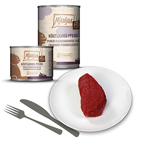 MjAMjAM - Premium Nassfutter für Katzen - purer Fleischgenuss - köstliches Pferd pur, 6er Pack (6 x 400 g), getreidefrei mit extra viel Fleisch