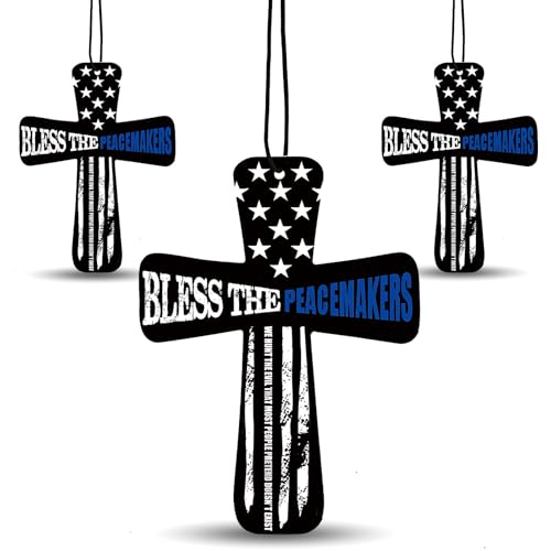 Image of Fumete 24 Pcs Christian Police Gifts for Man Bless The Peacemakers Cross Car Air Fresheners Religious Fresh Scented Hanging Ornaments Gifts for Policemen Office Birthday Retirement Party Favors