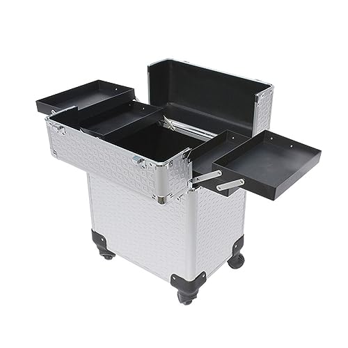 Mallette de maquillage trolley argentée rigide avec finitions en aluminium