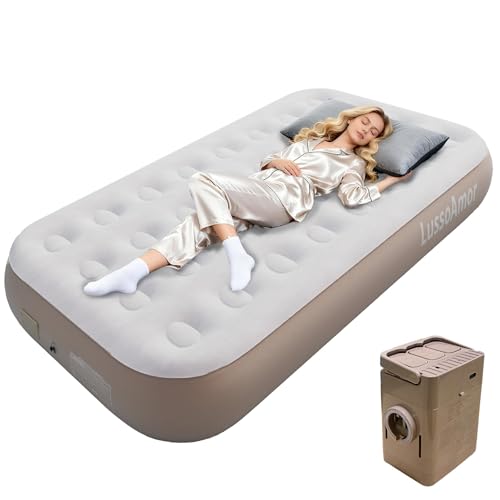 Portable Camping Mattress LussoAmor Twin Air Mattress, 10 Inch Elevated Raised Airbed with Built-in Pump & Lithium Battery -...