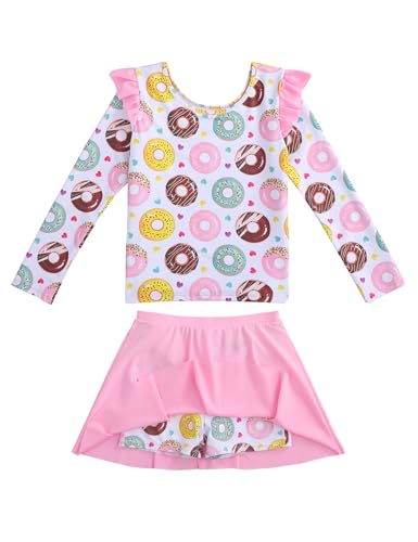 Image of Girls Rash Guard Swimsuit Set Long Sleeve 2 Pieces Bathing Suit Swimming Skirt with Shorts 4-13Y
