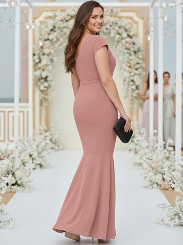 Image of KOH KOH Womens Long Cap Sleeve Fishtail Formal Evening Cocktail Maxi Dress