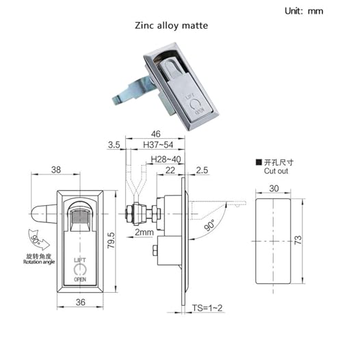 Serrure plate rotative robuste en zinc pour boîte de distribution électrique - 3