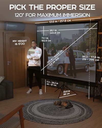 Image of PropVue Projector Screen with Stand 120 inch - Indoor and Outdoor Projection Screen for Movie or Office Presentation - 4:3 HD Premium Wrinkle-Free Tripod Screen