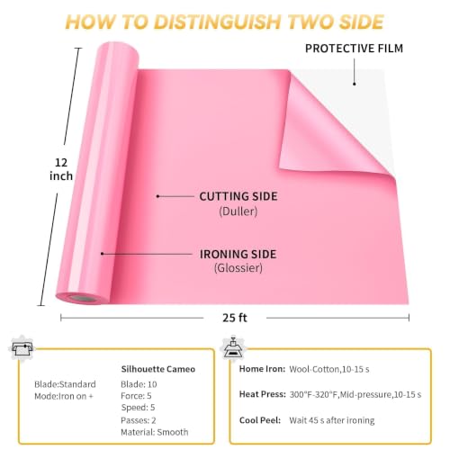 Image of VinylRus HTV Heat Transfer Vinyl Roll, Pink, 12 inch x 25FT