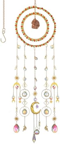 Large Dream Catcher, Colorful Crystal Sun Catcher, Bohemian Sun Catcher, Hanging Sunlight Catcher, Birthday Gift (Orange Crystal)