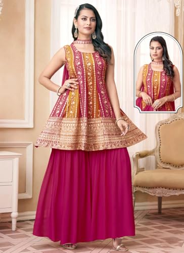 Image of Xomantic Fashion Heavy Red Designer Gharara Suit for Wedding, Reception, Party and Festivals salwar kameez dupatta set