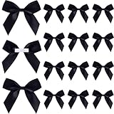 STSTR 15PCS Self-Adhesive Black Bow Decor, 2.5' Premade Satin Ribbon Bow, Soft Small Craft Bowknots for Present Wrapping, Cute Cake Bows for Wedding Birthday Party Decoration - Black