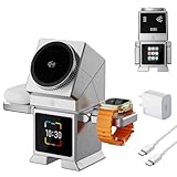 Qi2 Certified 3-in-1 Robotic Rotating Wireless Charging Station, 25W Magnetic Fast Charging Stand with LCD Touch Screen, Bluetooth Speaker, Alarm Clock for iPhone, iWatch, AirPods, 45W Adapter, Silver