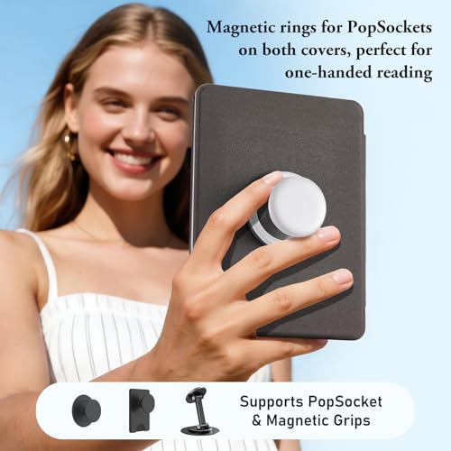 Image of CoBak Cute Case with Fold-Back Magnetic Cover for 7 inch Kindle Paperwhite 12th Gen 2024 and Colorsoft - for PopSockets Grip, Compatible with iPhone MagSafe and Anker Wireless Charging Pads, Auto Wake