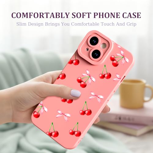 CASBST for iPhone 13 Phone Case, Printed Silicone, Bow Cherry - image 3