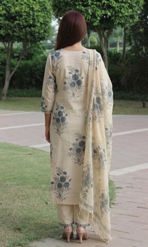 Image of GoSriKi Kurta Set for Women Viscose Blend Printed | Kurta Pant Dupatta Set for Woman | Round Neck 3 /4 Sleeve Straight 3 Piece Ethnic Dress Stylish Womens Clothing Outfit