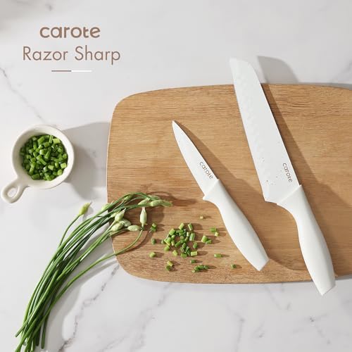 image for CAROTE 15Piece Knife Set, Kitchen Knife Block Set, Elegant White Ceram