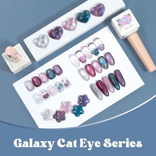 ADHERE 12ml Zestaw 5 szt. Magnetycznego Żelu Hybrydowego Kocie Oko z Magnetycznym Prętem, holograficzny brokatowy lakier żelowy UV LED Cat Eye Gel Polish Lakier do paznokci salonu zdobienia paznokci