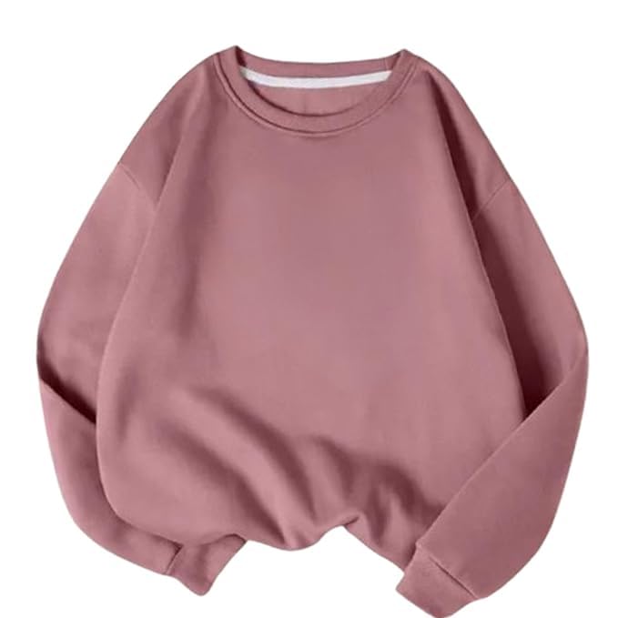 Women’s Regular Sweatshirt – Pink Casual Pullover, Long Sleeve Round Neck Loose Fit Winter Top, Soft Cotton Blend Hoodie Style-image-13