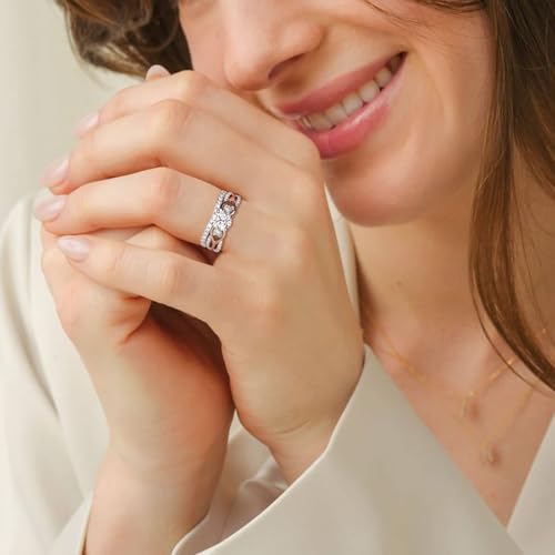 1-3/5 Carats Three Stone Moissanite Wedding Rings Sets, 18K Gold Platinum Plated Two Tone Engagement Ring Sets 925 Sterling Silver Stackable Bridal Ring Sets for Her Women Gift for Anniversary Wedding2