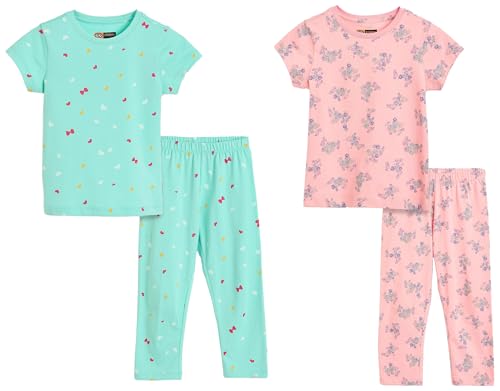 Image of Amazon Brand - Symbol Girls 100% Cotton Night Suit Set |Half Sleeves T-Shirt & Pajama Set | Age 2-14 Years