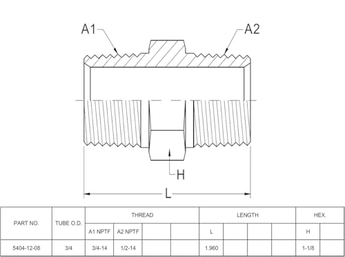 Image of (2-PACK) 5404-12-08 Hydraulic Hose Adapter Fitting 3 /4 inch Male (3 /4 inch-14NPTF) x 1 /2 inch Male (1 /2 inch-14NPTF) SAE Straight Pipe Joints Tube Connector Carbon Steel