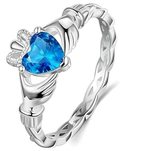 LYTTMAB S925 Silver Claddagh Rings For Women March Birthstone Aquamarine